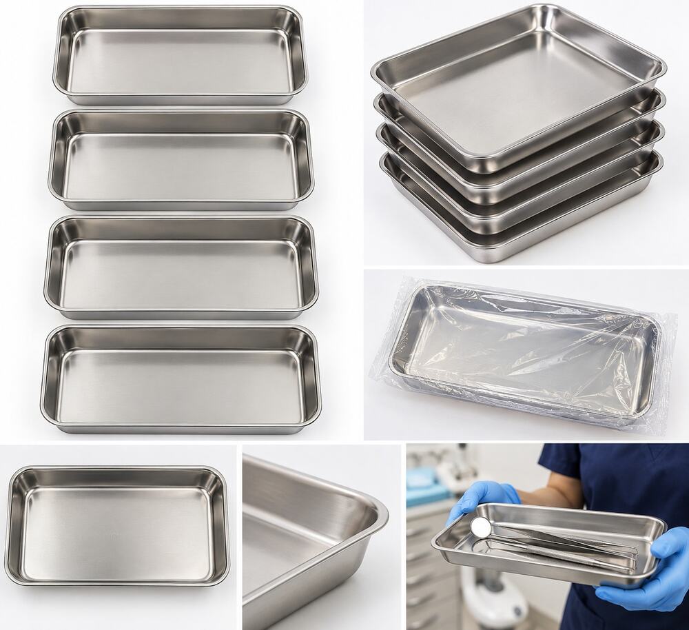 JMU Dental Flat Instrument Trays – 304 Stainless Steel – 4 Pack – New
